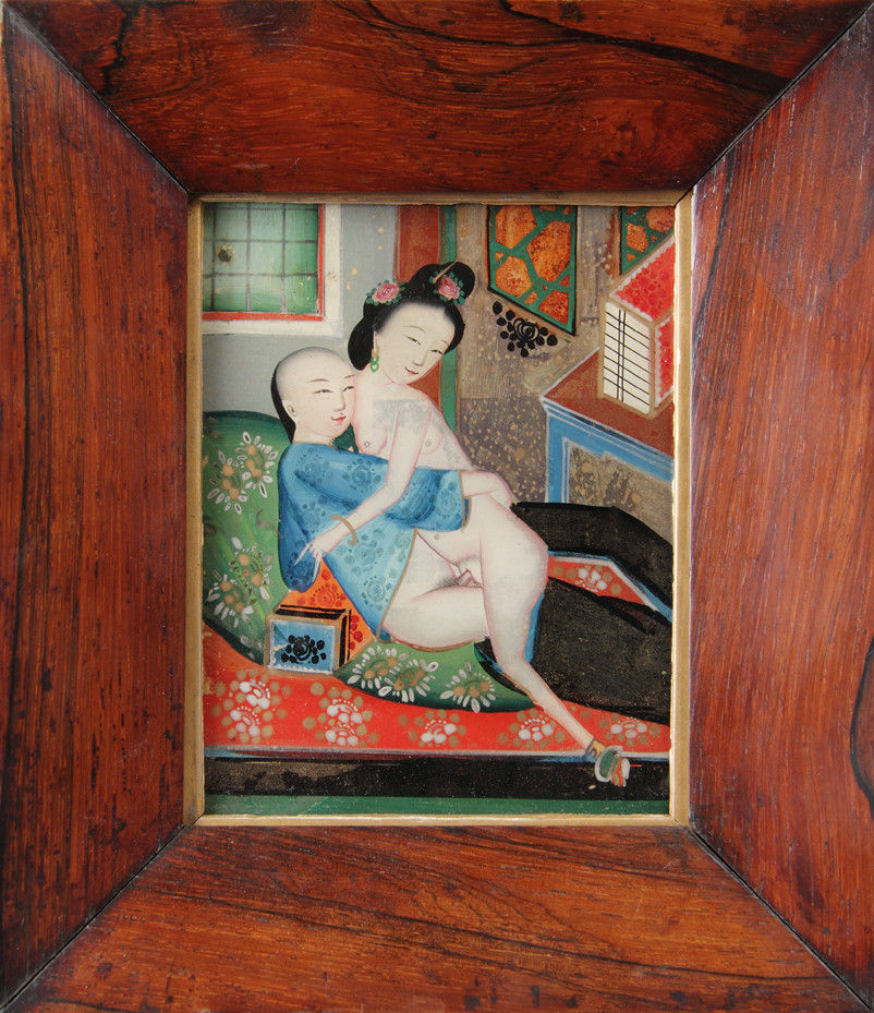 Erotic Chinese Export Reverse Painting on Glass